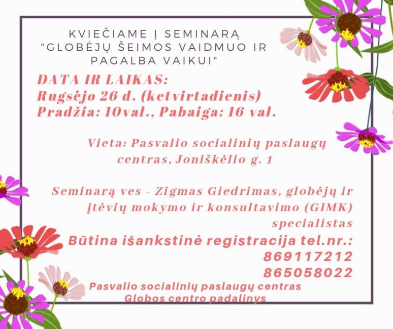 Seminaras globėjams ir asmenims, dirbantiems globos srityje