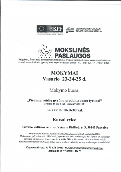 Mokymai „Pieninių veislių gyvūnų produktyvumo tyrimai“