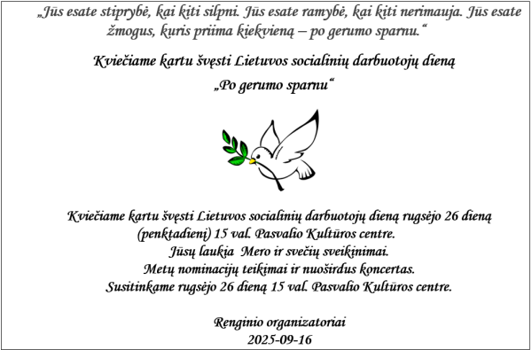 Kviečiame kartu švęsti Lietuvos socialinių darbuotojų dieną