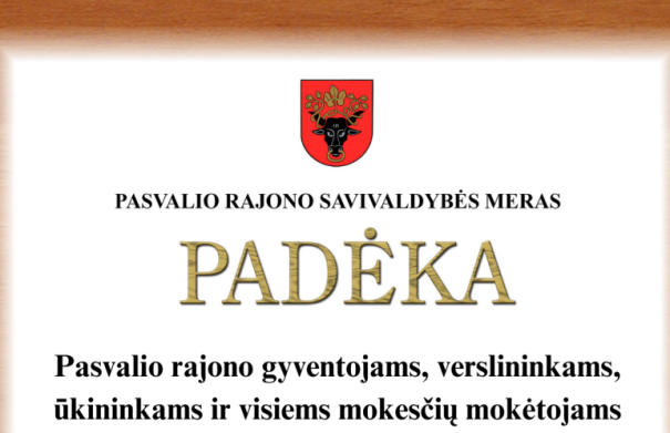 Savivaldybės mero padėka