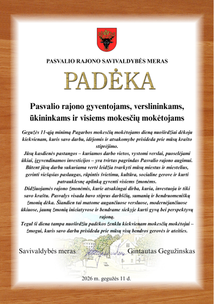 Savivaldybės mero padėka