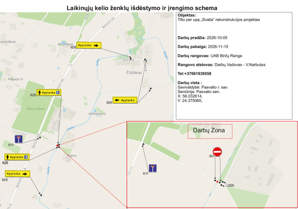 Laikinai uždaromas eismas tiltu per Svalios upę